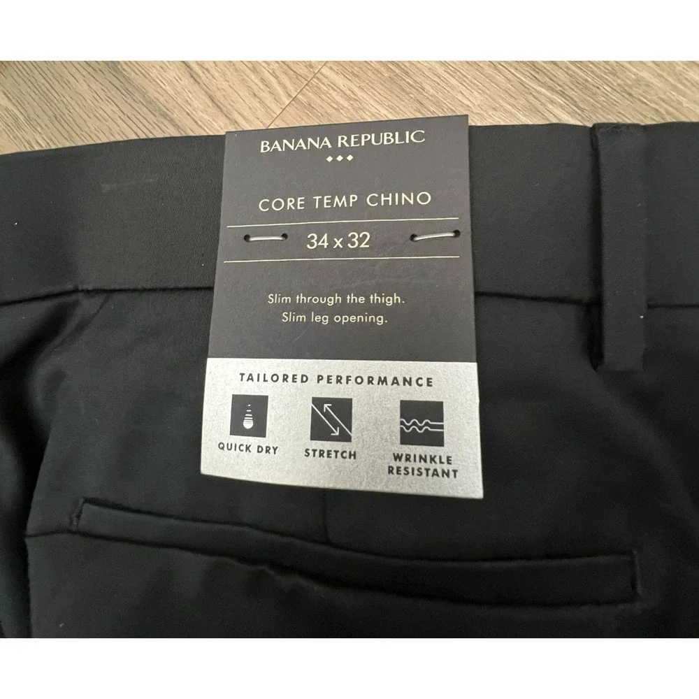 NWT Banana Republic Core‎ Temp Chino Black Slim Fit 34x31 Lightweight Stretch